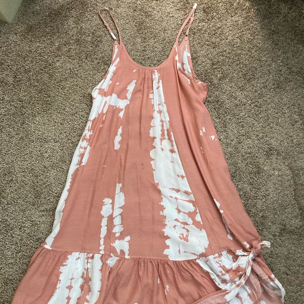 Pink and White Tie-Dye summer spaghetti strapDress